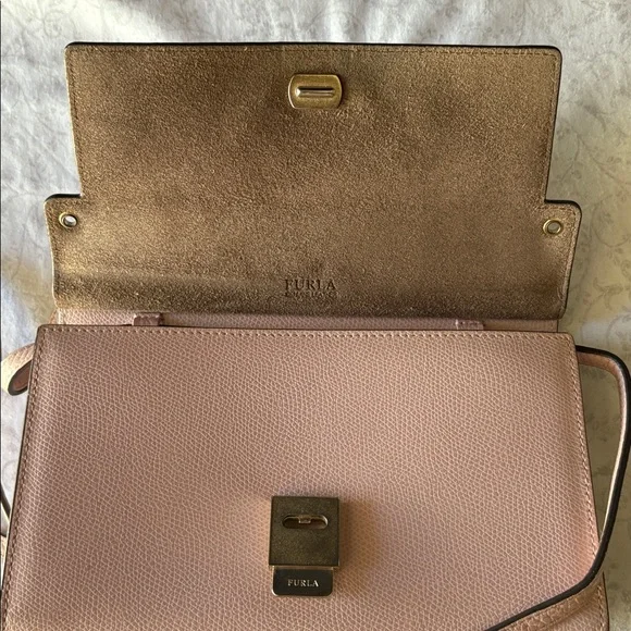 FURLA Blush Pink Leather Three Compartment Crossbody Bag - Picture 7 of 9
